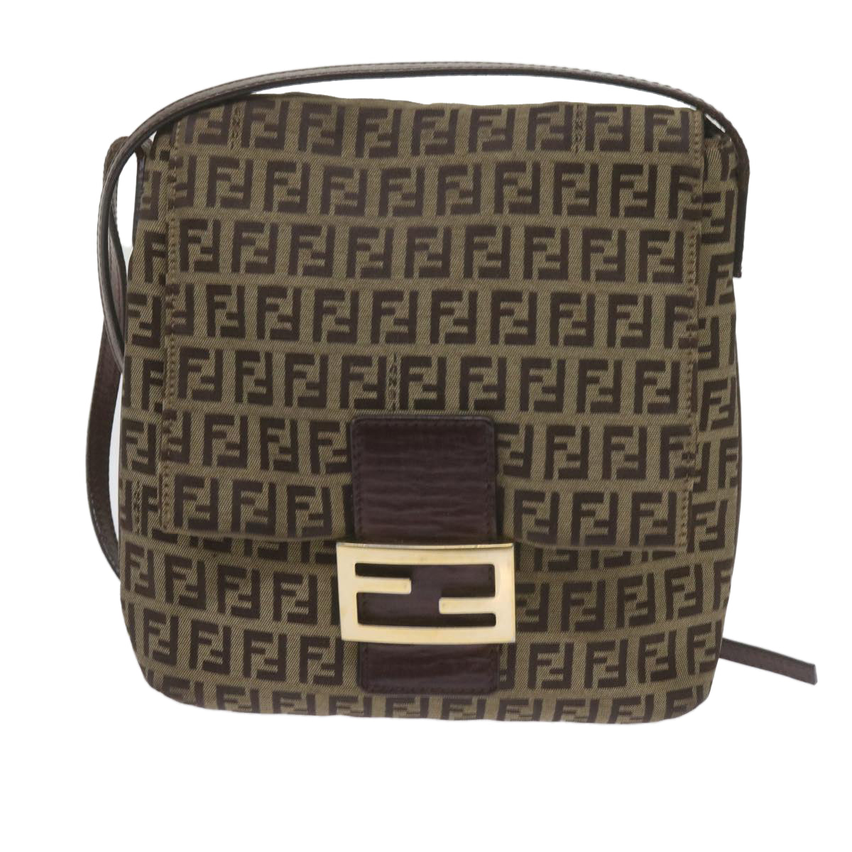 FENDI Zucchino Canvas Mamma Baguette Shoulder Bag Brown ep2621