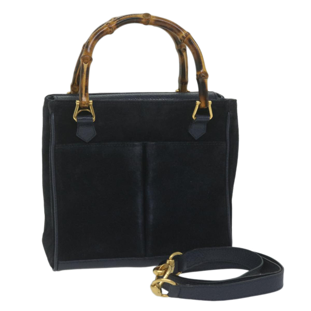 GUCCI Bamboo Hand Bag Suede 2way Navy 000 122 0316 ep2792