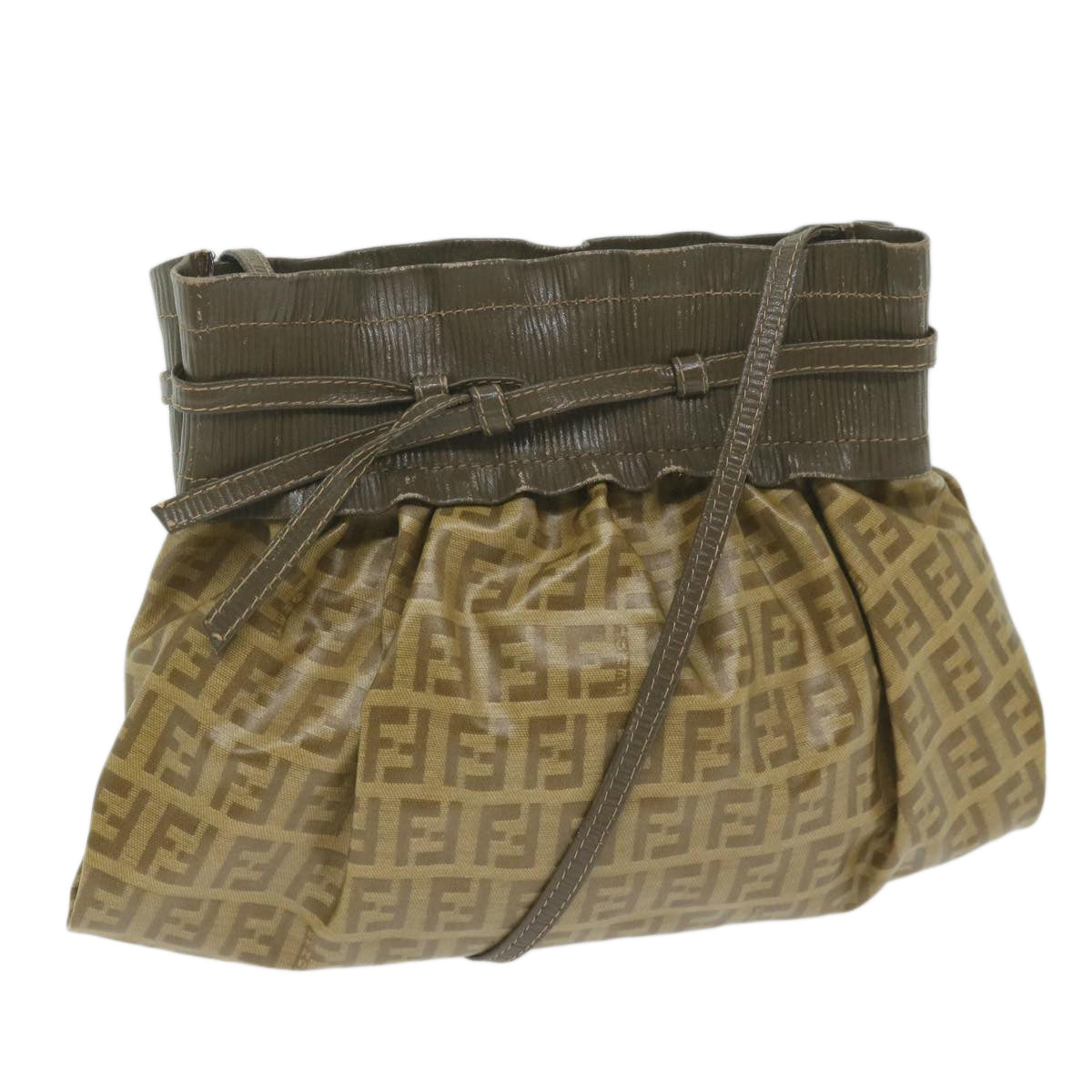 FENDI Zucchino Canvas Shoulder Bag Brown ep2817