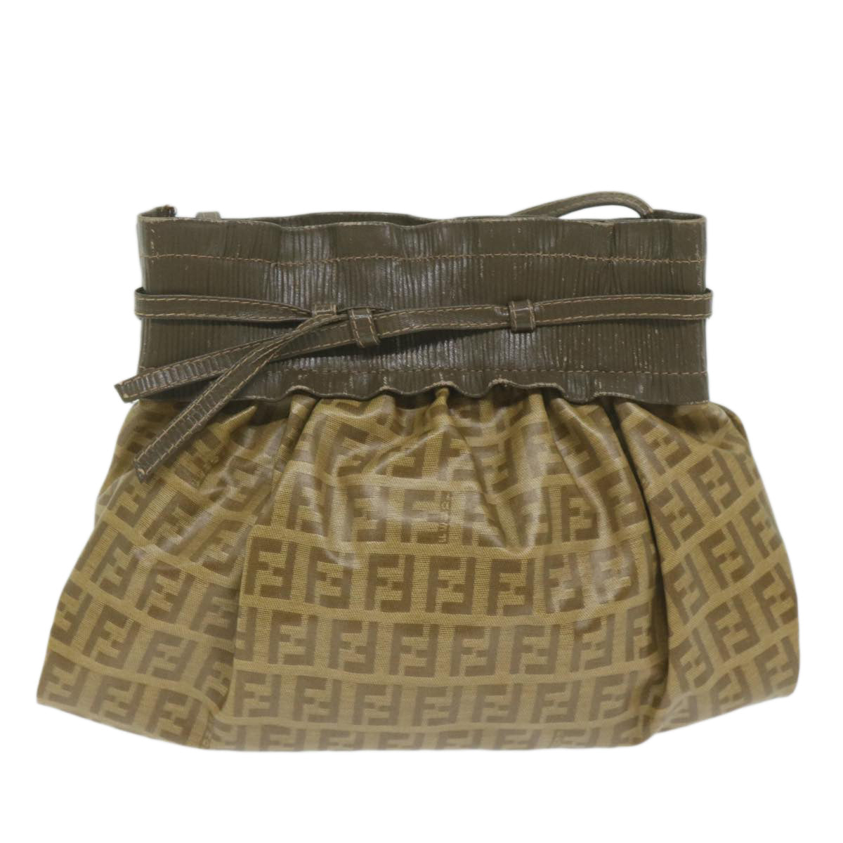 FENDI Zucchino Canvas Shoulder Bag Brown ep2817
