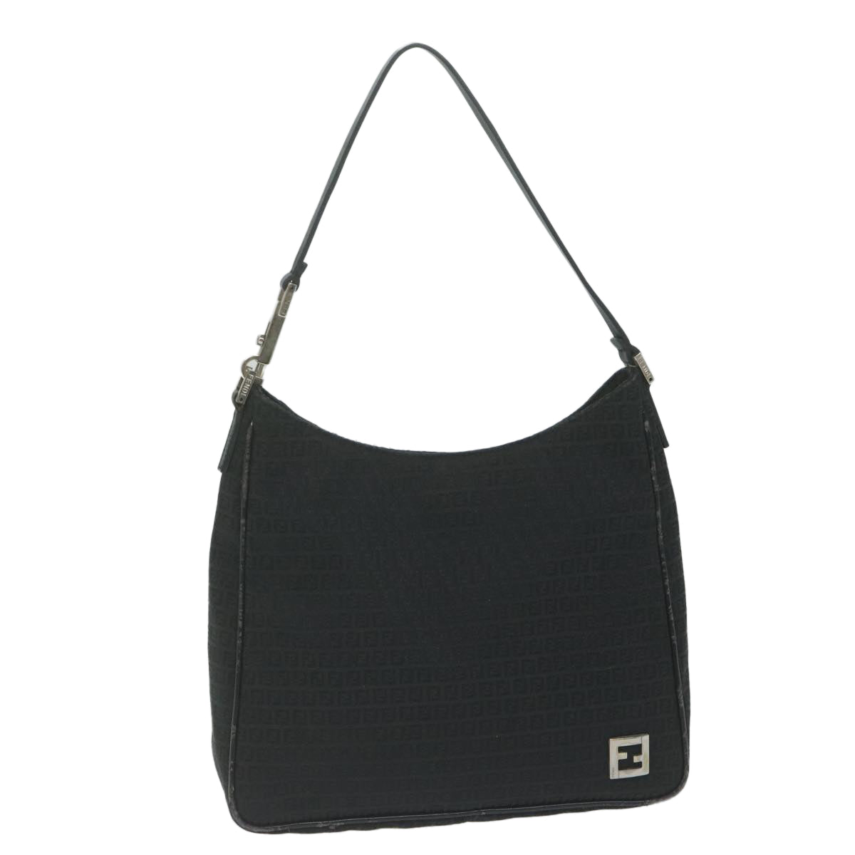 FENDI Zucchino Canvas Shoulder Bag Black ep2840