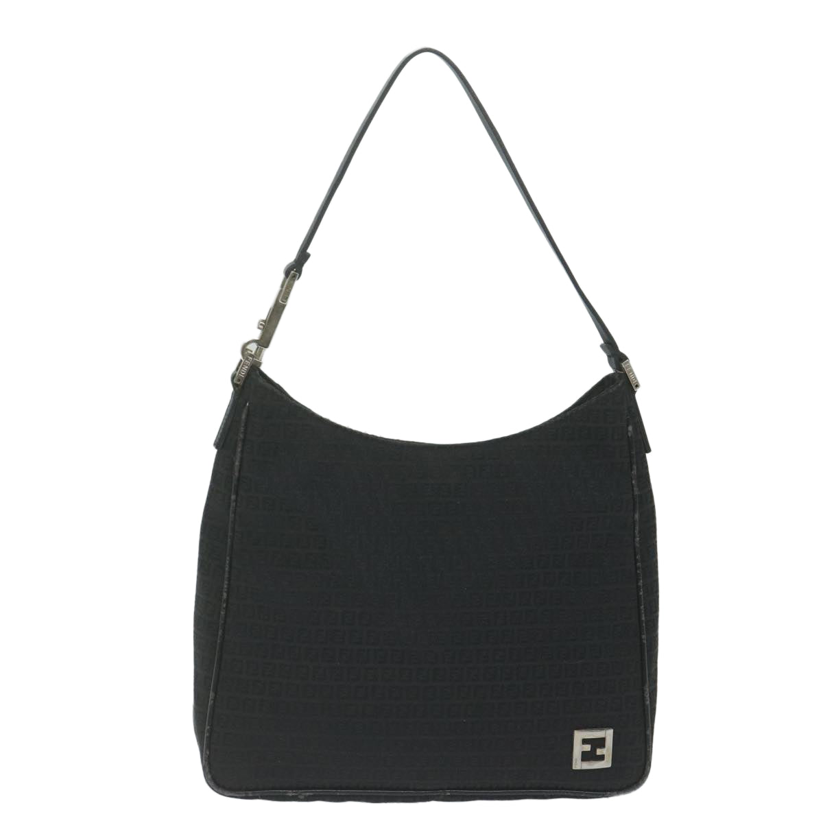 FENDI Zucchino Canvas Shoulder Bag Black ep2840
