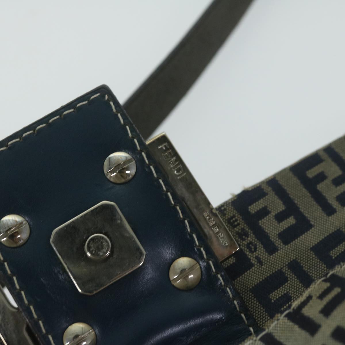 FENDI Zucchino Canvas Mamma Baguette Shoulder Bag Navy ep2842