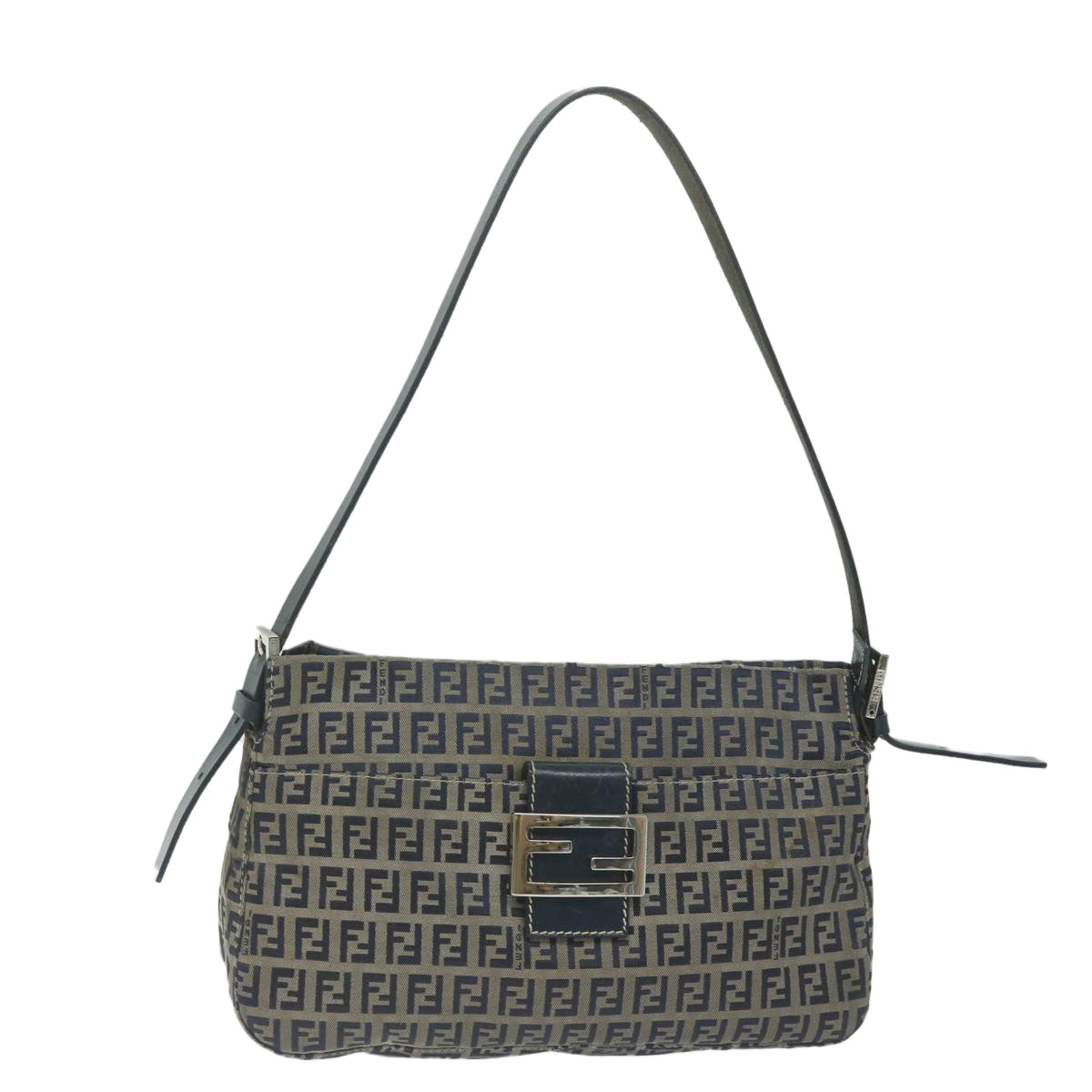 FENDI Zucchino Canvas Mamma Baguette Shoulder Bag Navy ep2842