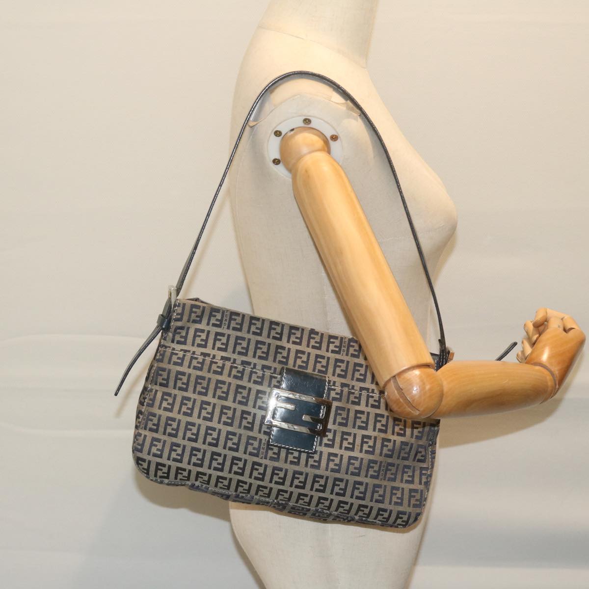 FENDI Zucchino Canvas Mamma Baguette Shoulder Bag Navy ep2842