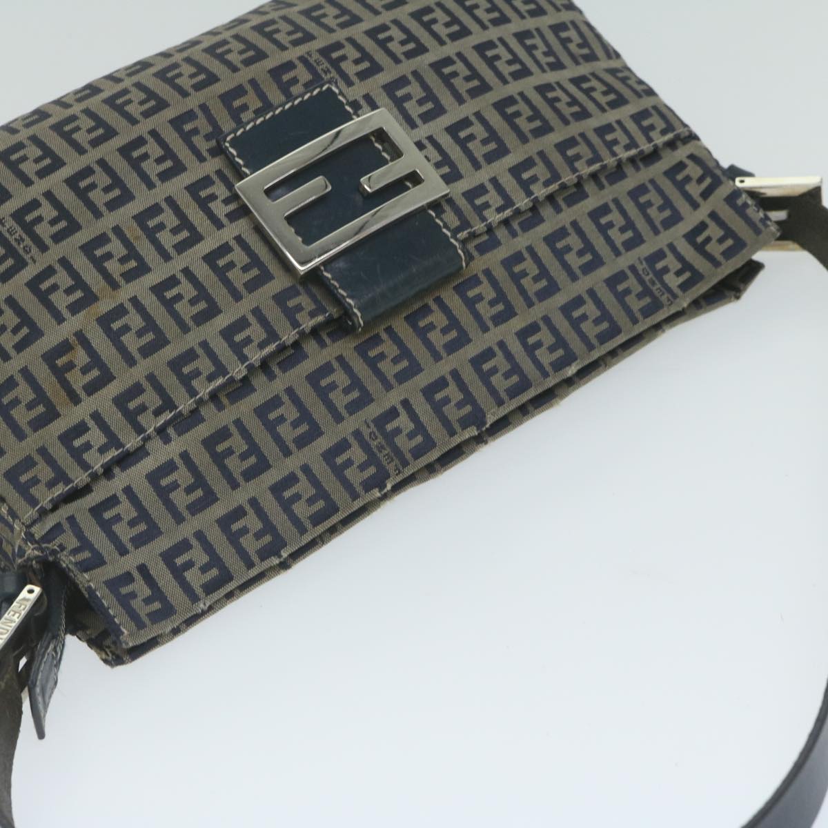 FENDI Zucchino Canvas Mamma Baguette Shoulder Bag Navy ep2842
