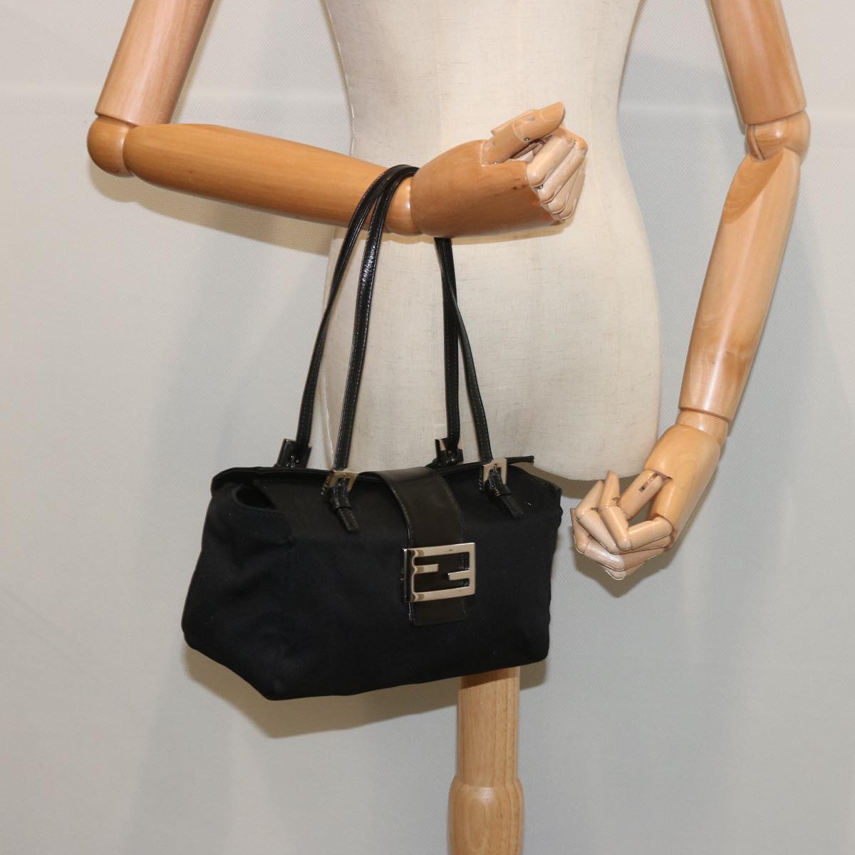 FENDI Mamma Baguette Shoulder Bag Nylon Black ep3486