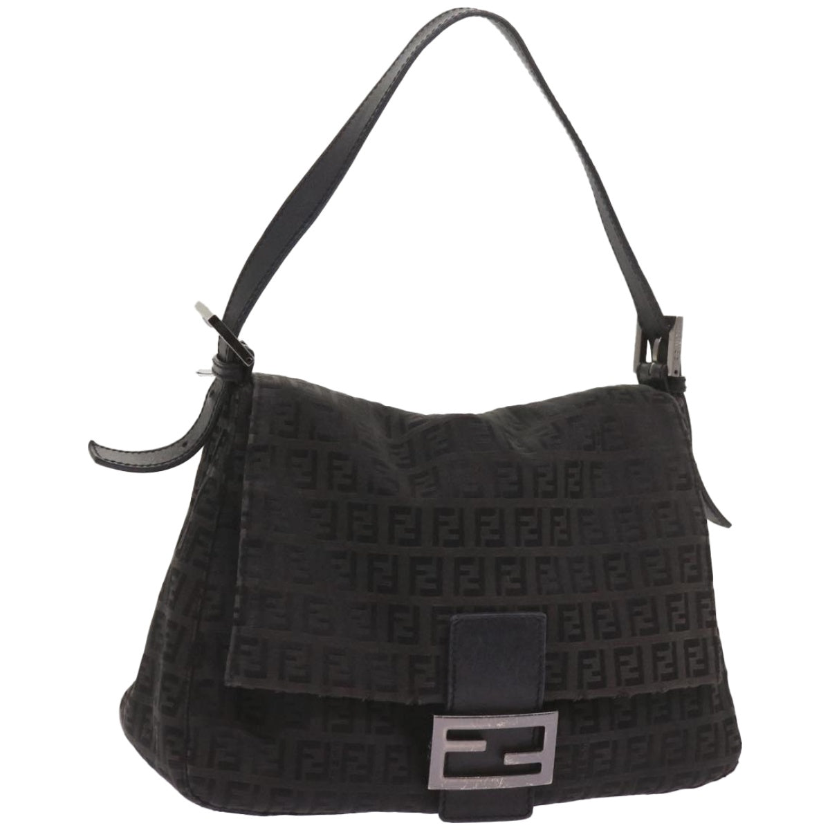FENDI Zucchino Canvas Mamma Baguette Shoulder Bag Black ep3527