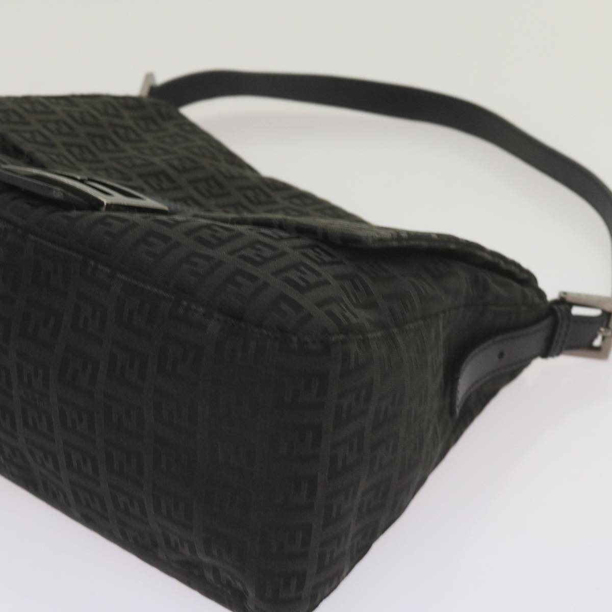 FENDI Zucchino Canvas Mamma Baguette Shoulder Bag Black ep3527