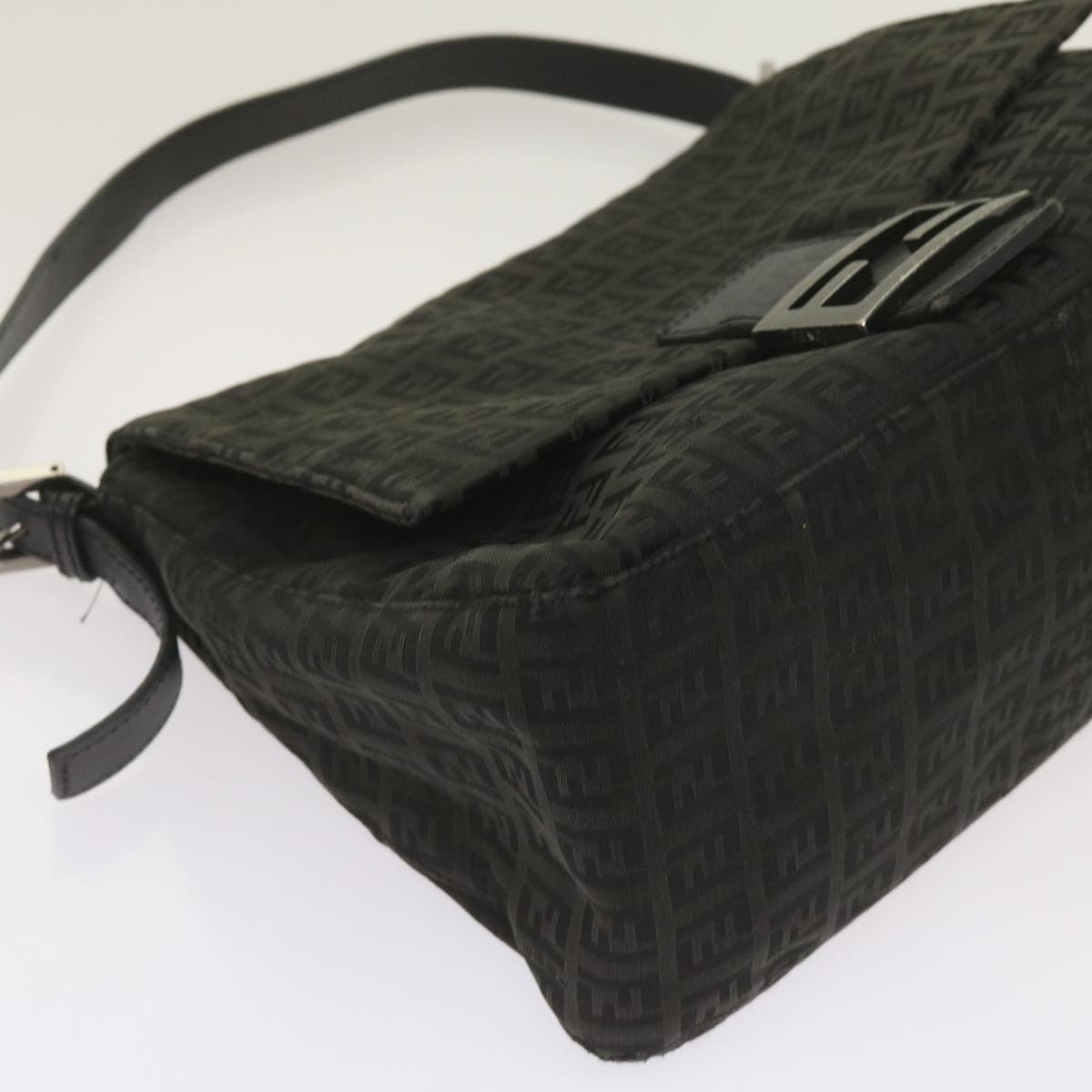 FENDI Zucchino Canvas Mamma Baguette Shoulder Bag Black ep3527