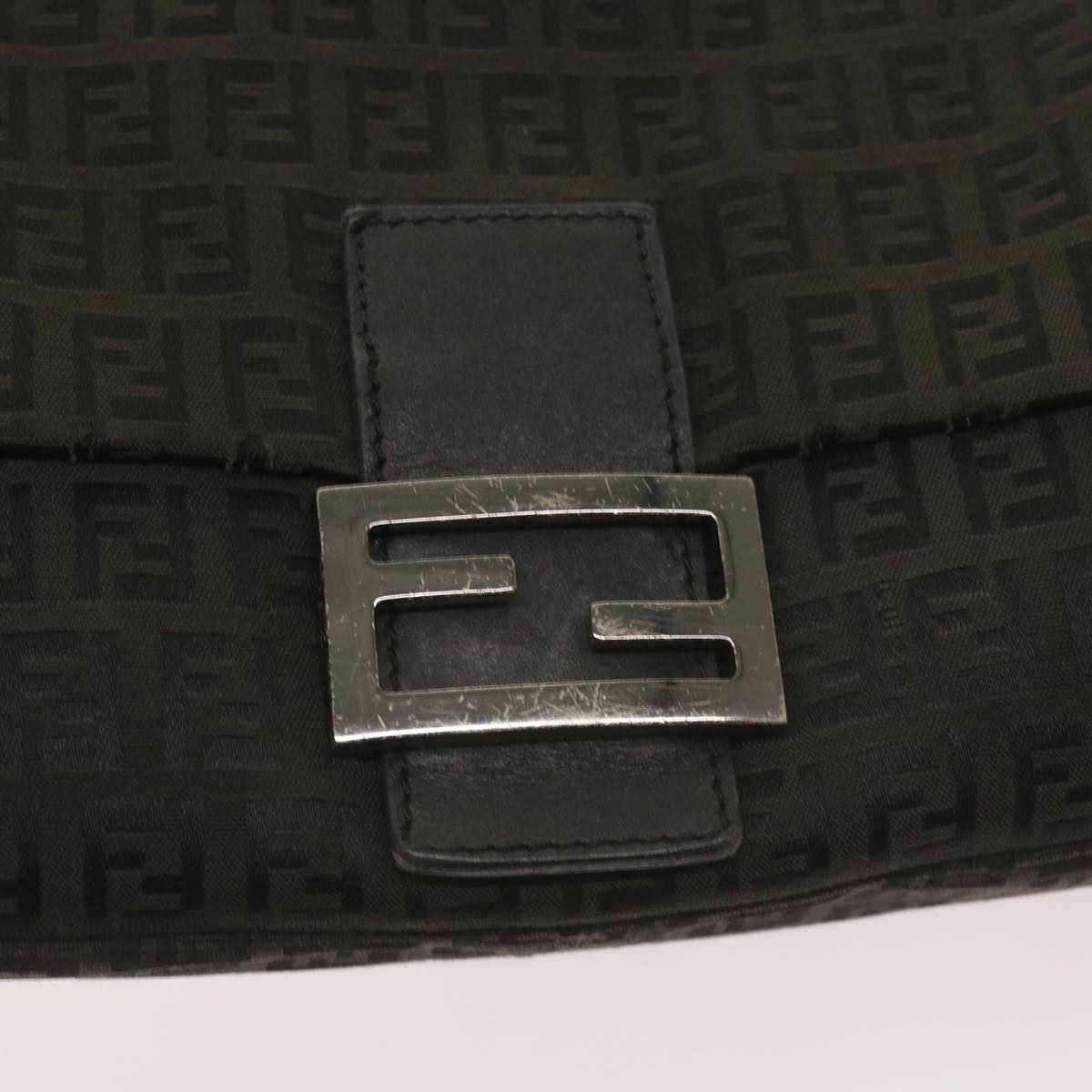 FENDI Zucchino Canvas Mamma Baguette Shoulder Bag Black ep3527