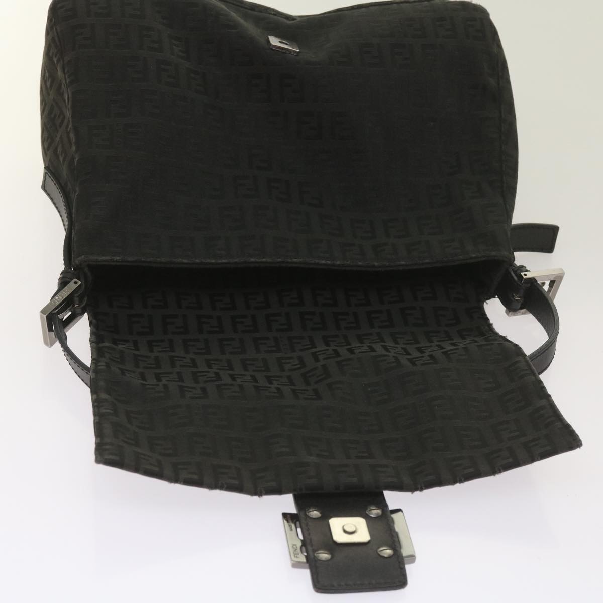 FENDI Zucchino Canvas Mamma Baguette Shoulder Bag Black ep3527