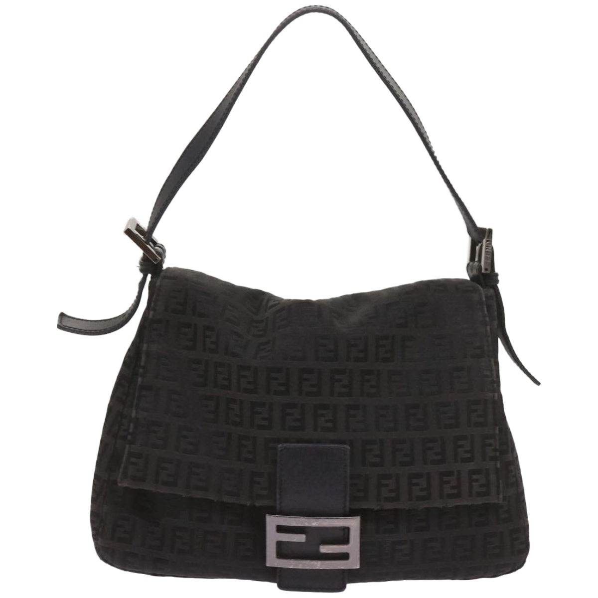 FENDI Zucchino Canvas Mamma Baguette Shoulder Bag Black ep3527