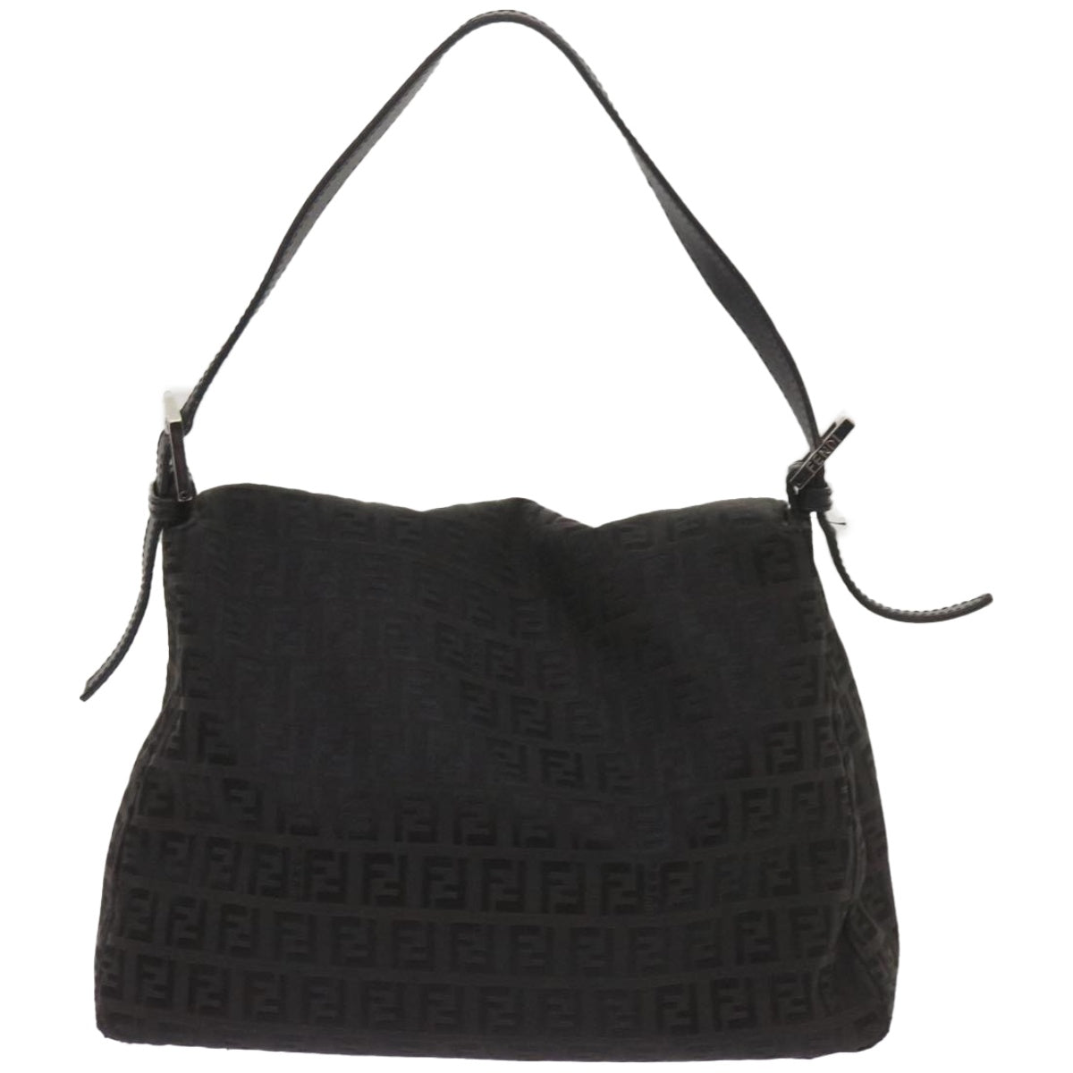 FENDI Zucchino Canvas Mamma Baguette Shoulder Bag Black ep3527