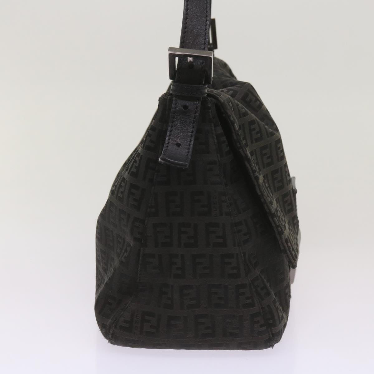FENDI Zucchino Canvas Mamma Baguette Shoulder Bag Black ep3527