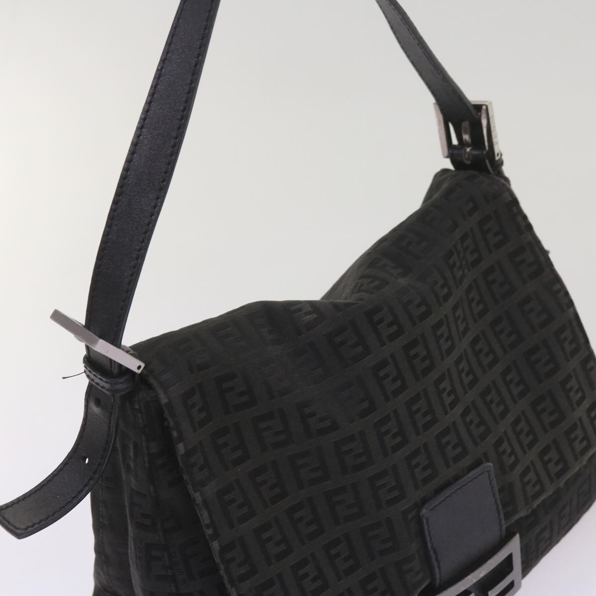 FENDI Zucchino Canvas Mamma Baguette Shoulder Bag Black ep3527