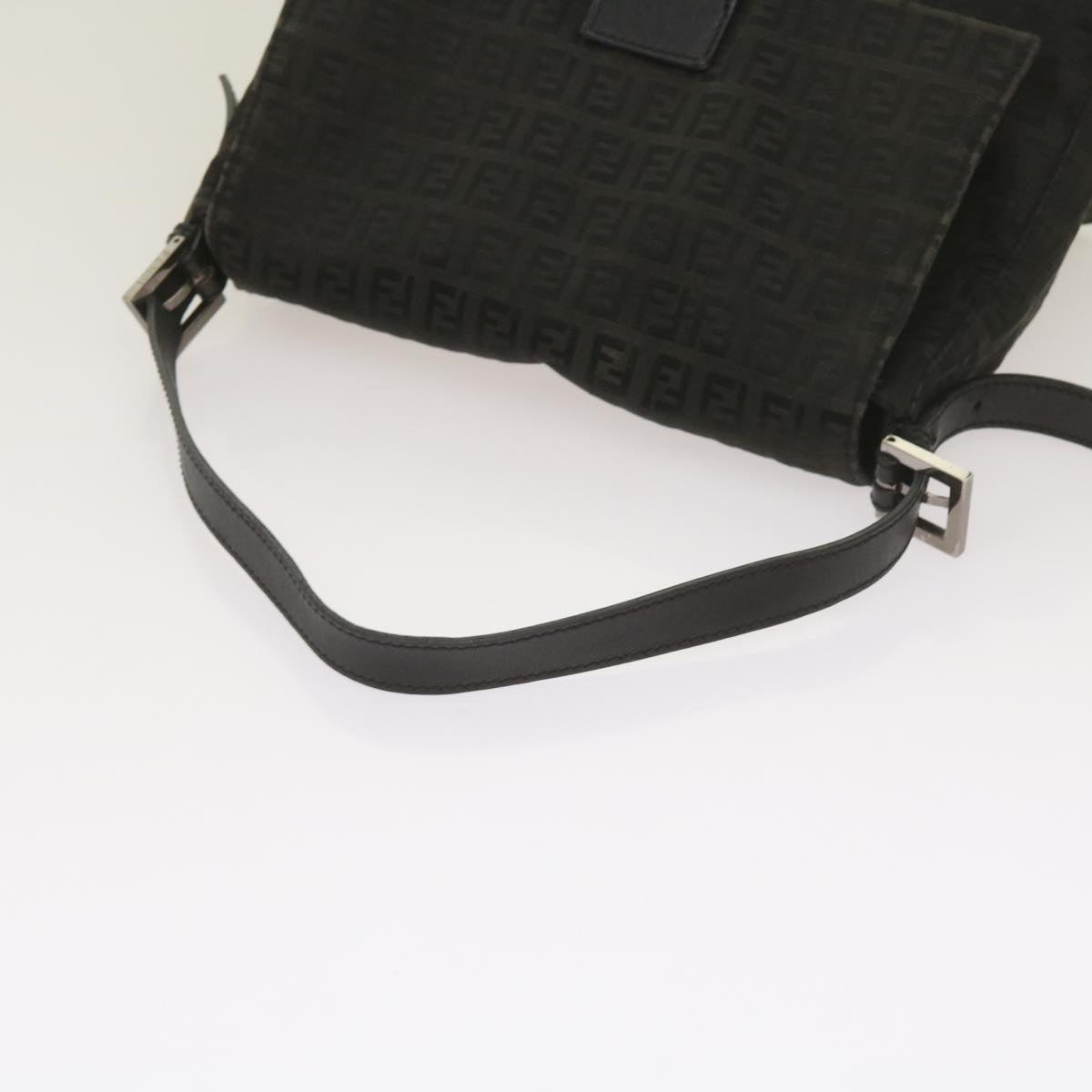 FENDI Zucchino Canvas Mamma Baguette Shoulder Bag Black ep3527