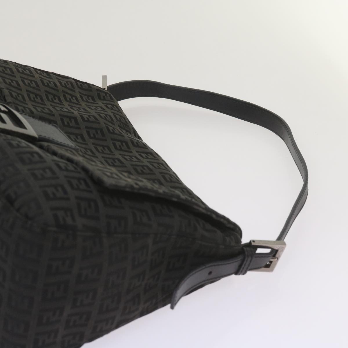 FENDI Zucchino Canvas Mamma Baguette Shoulder Bag Black ep3527