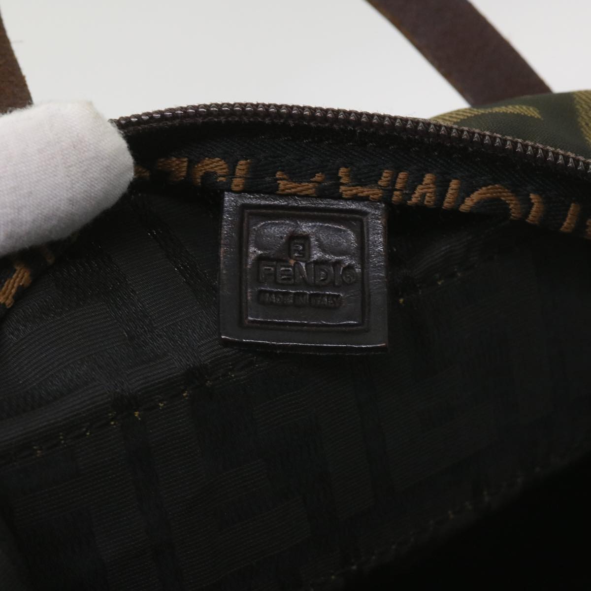 FENDI Zucca Canvas Hand Bag Black Brown