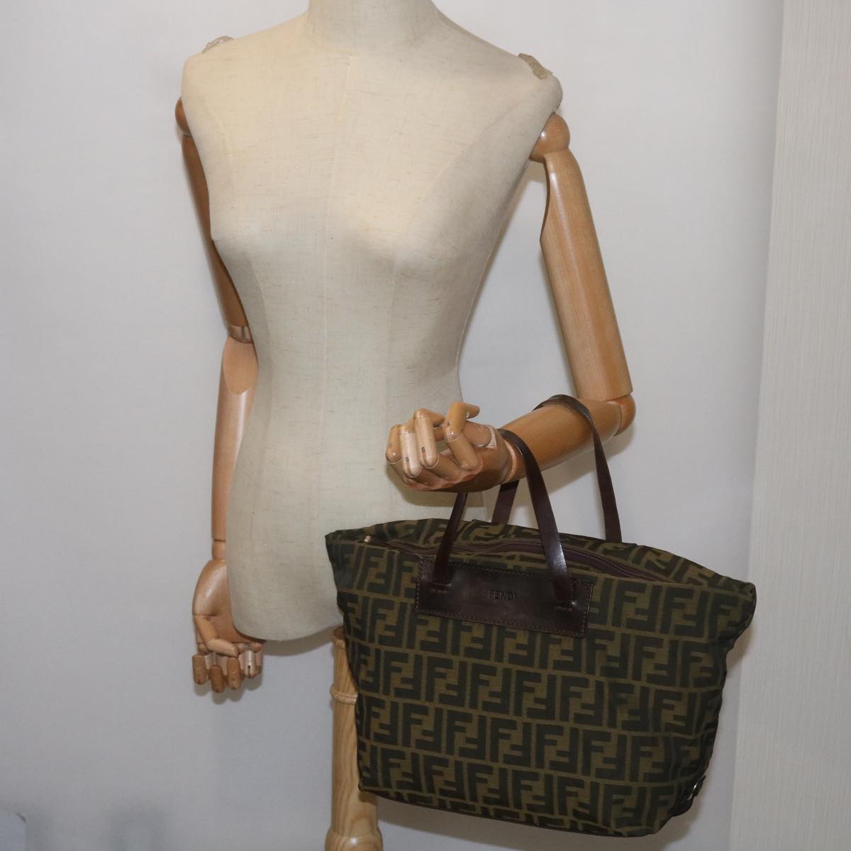 FENDI Zucca Canvas Hand Bag Black Brown