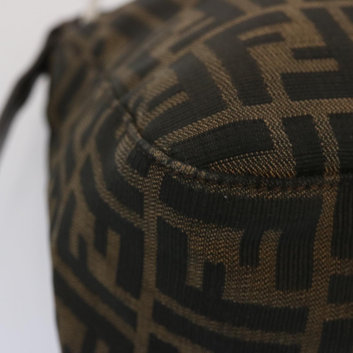 FENDI Zucchino Canvas Mamma Baguette Shoulder Bag Black Brown ep3562