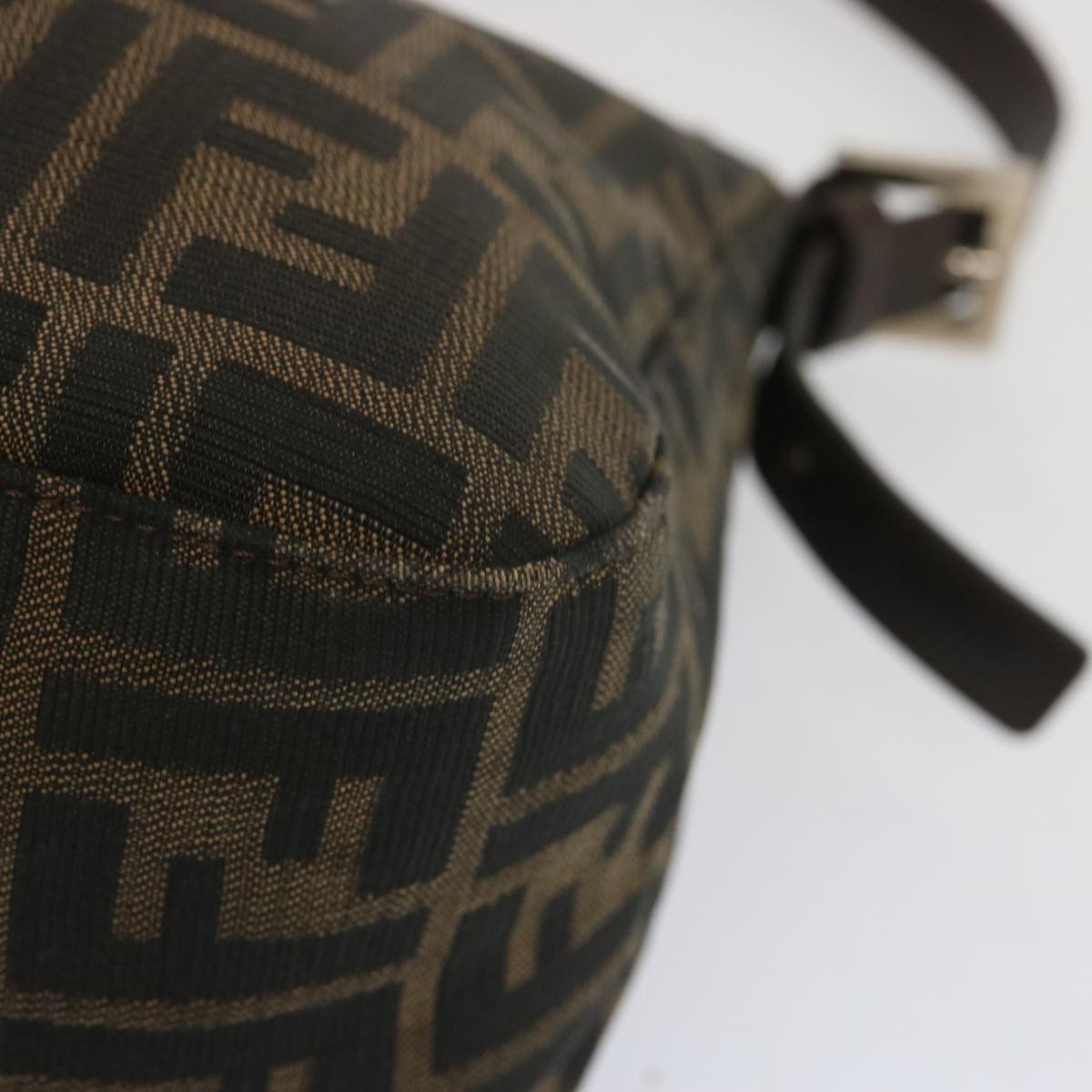 FENDI Zucchino Canvas Mamma Baguette Shoulder Bag Black Brown ep3562