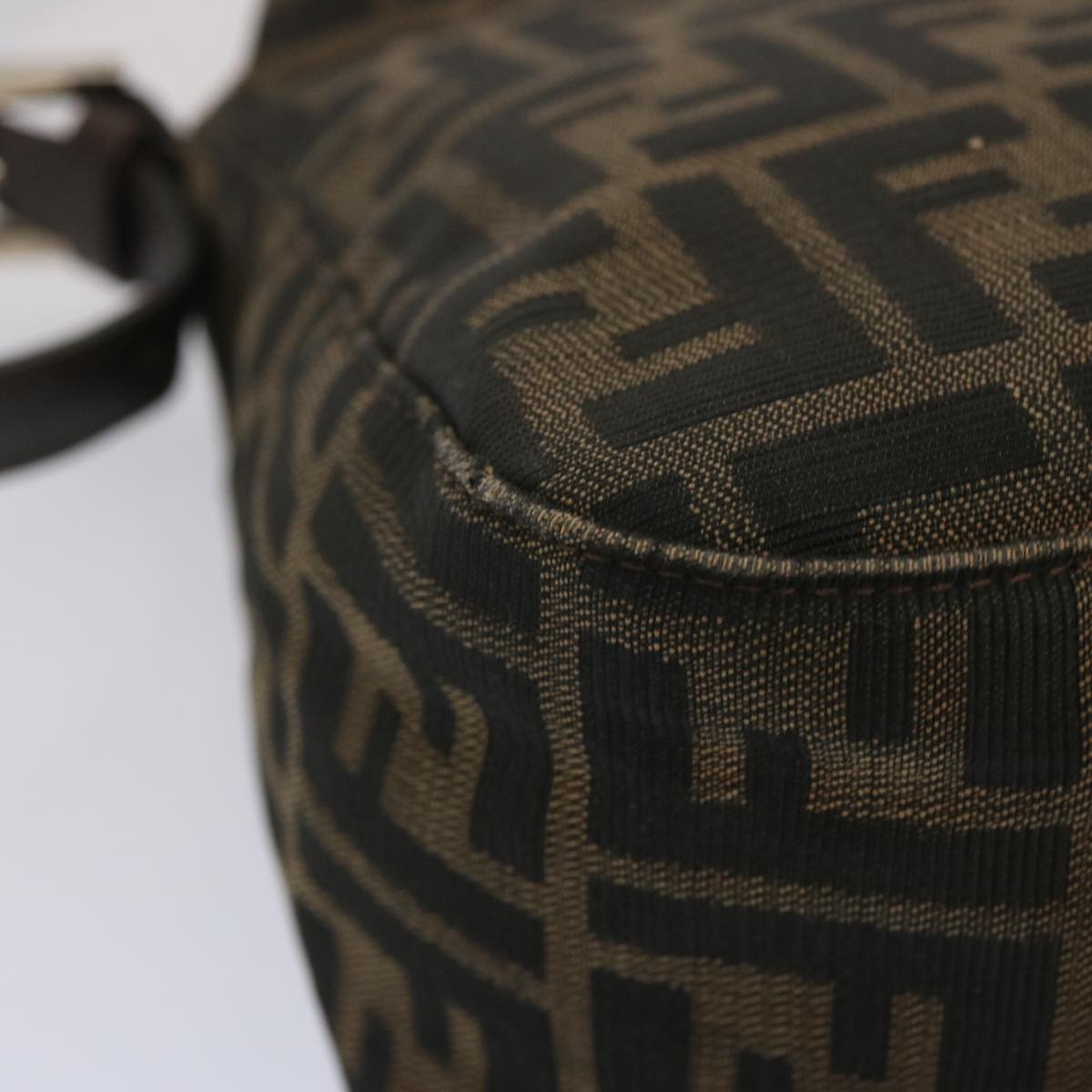 FENDI Zucchino Canvas Mamma Baguette Shoulder Bag Black Brown ep3562