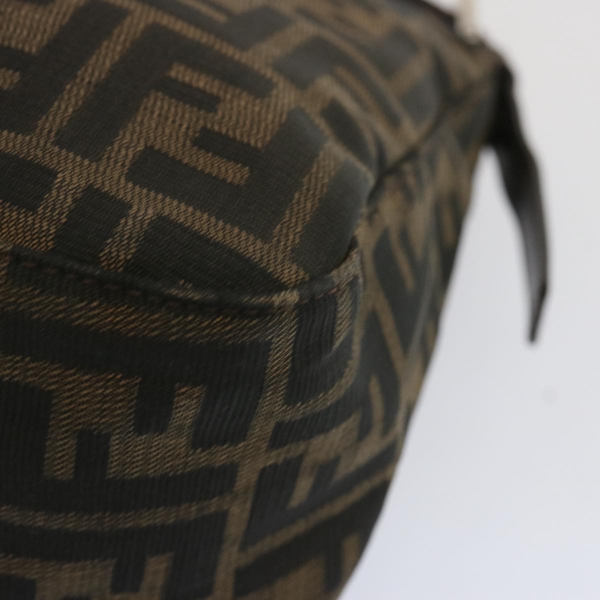FENDI Zucchino Canvas Mamma Baguette Shoulder Bag Black Brown ep3562