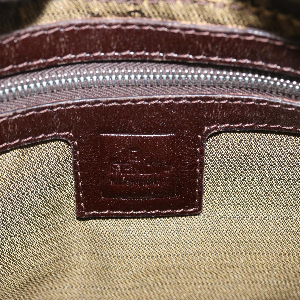 FENDI Zucchino Canvas Mamma Baguette Shoulder Bag Black Brown ep3562