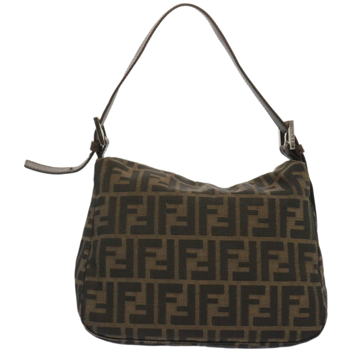 FENDI Zucchino Canvas Mamma Baguette Shoulder Bag Black Brown ep3562