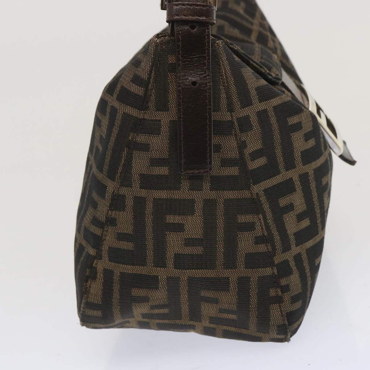 FENDI Zucchino Canvas Mamma Baguette Shoulder Bag Black Brown ep3562