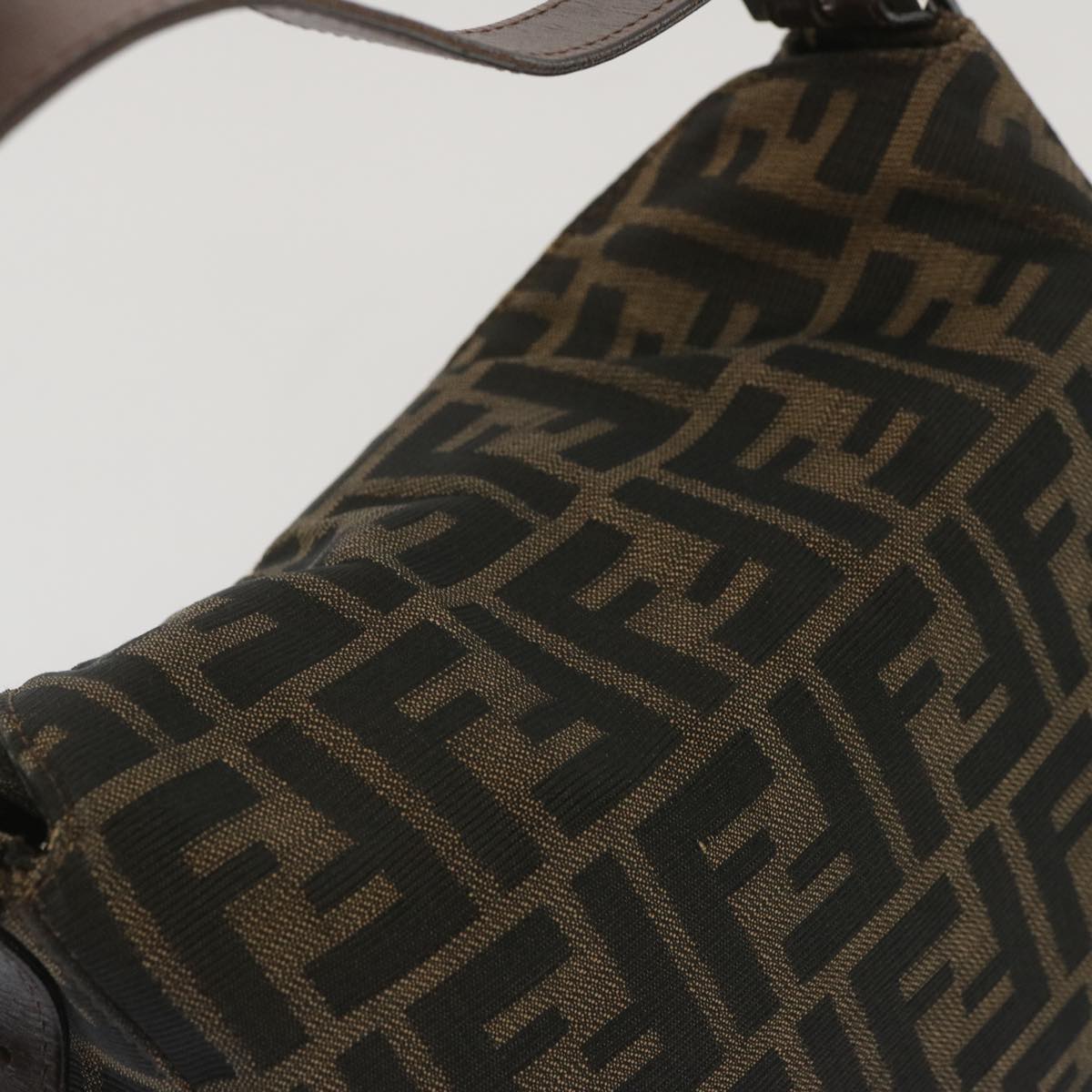 FENDI Zucchino Canvas Mamma Baguette Shoulder Bag Black Brown ep3562