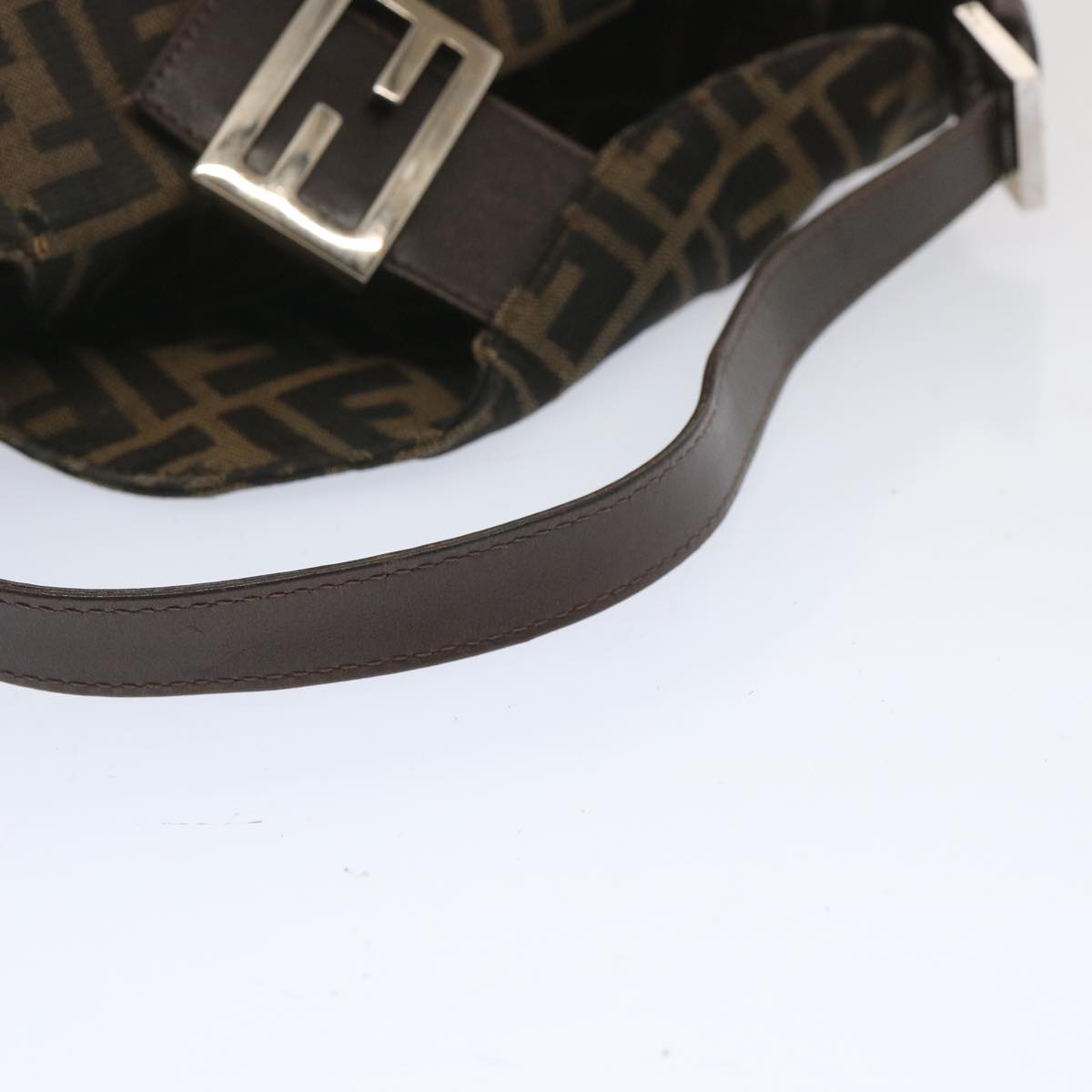 FENDI Zucchino Canvas Mamma Baguette Shoulder Bag Black Brown ep3562