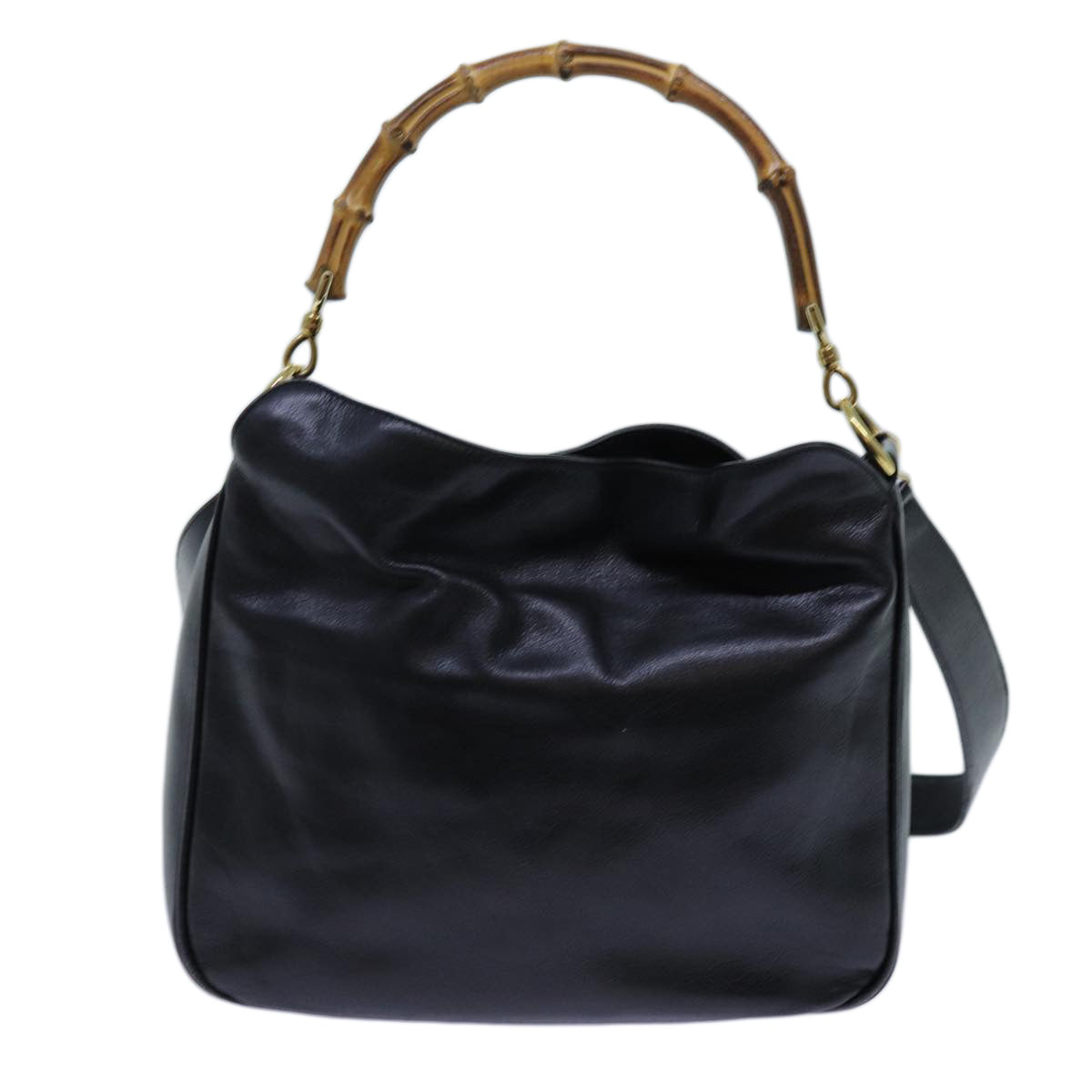 GUCCI Bamboo Hand Bag Leather 2way Black ep3954