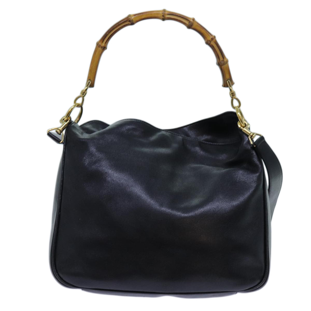 GUCCI Bamboo Hand Bag Leather 2way Black ep3954