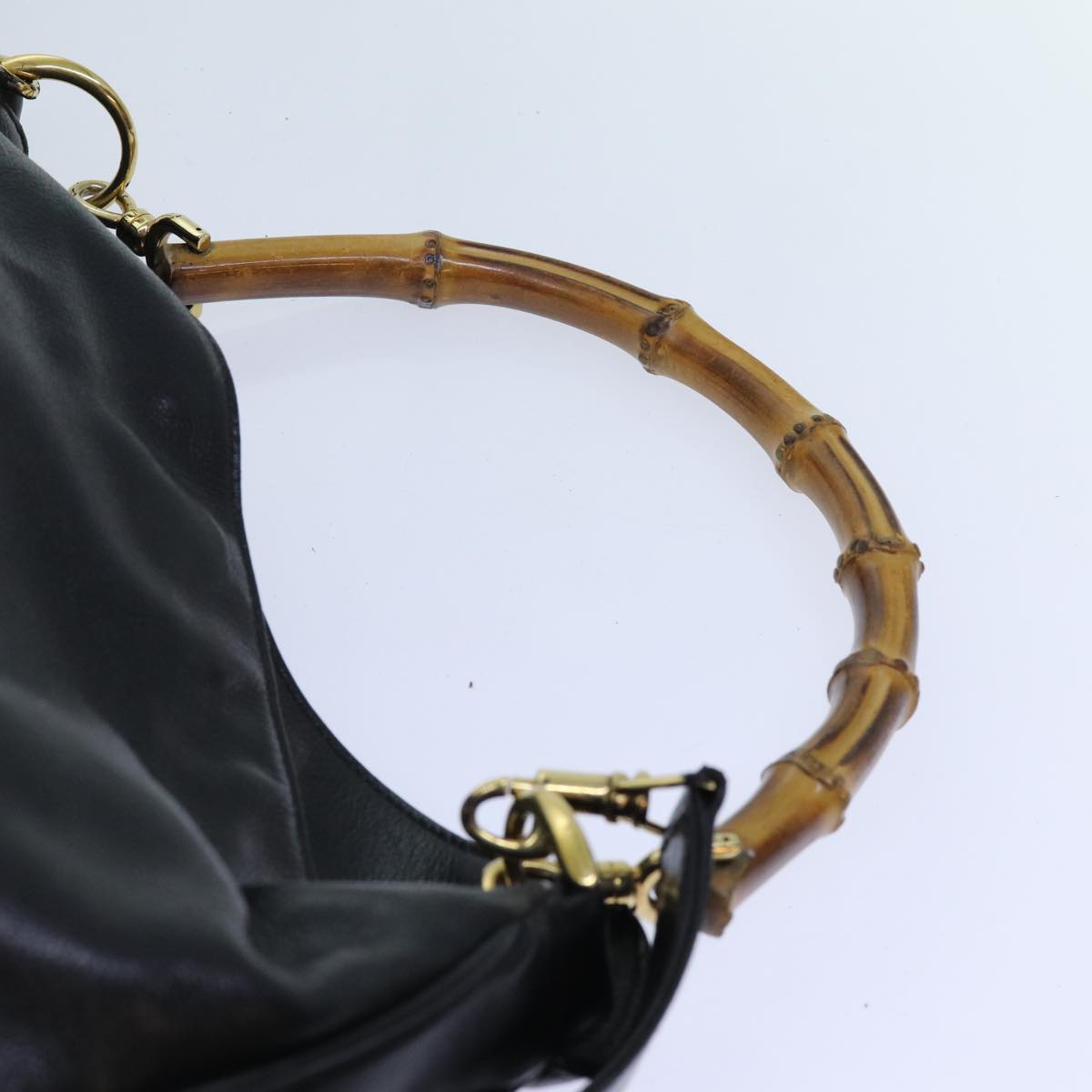 GUCCI Bamboo Hand Bag Leather 2way Black ep3954