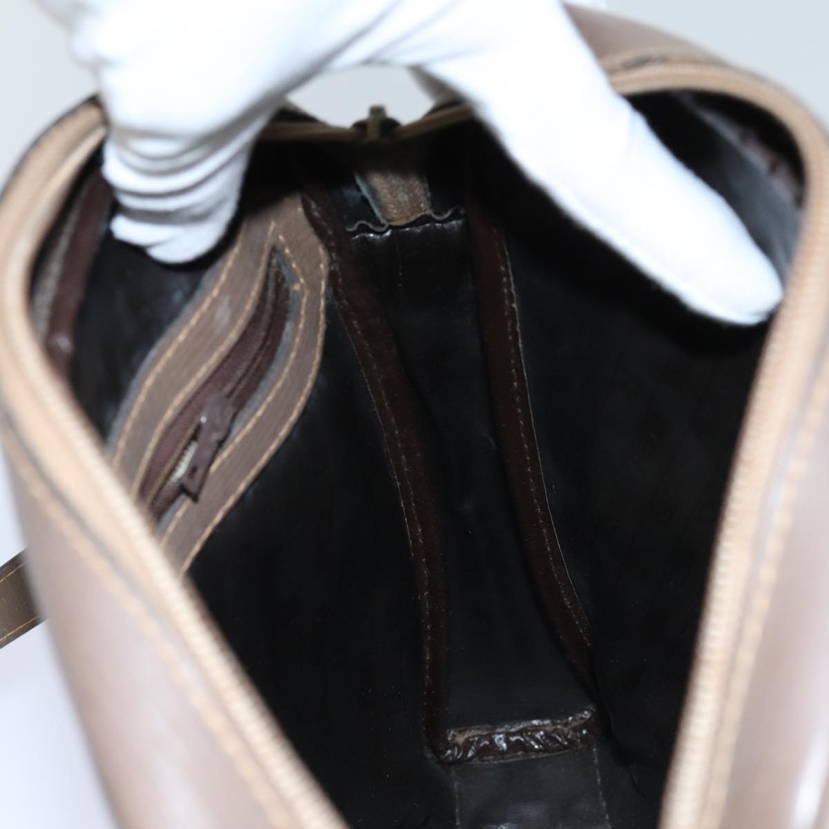 FENDI Zucchino Canvas Shoulder Bag Brown ep3988