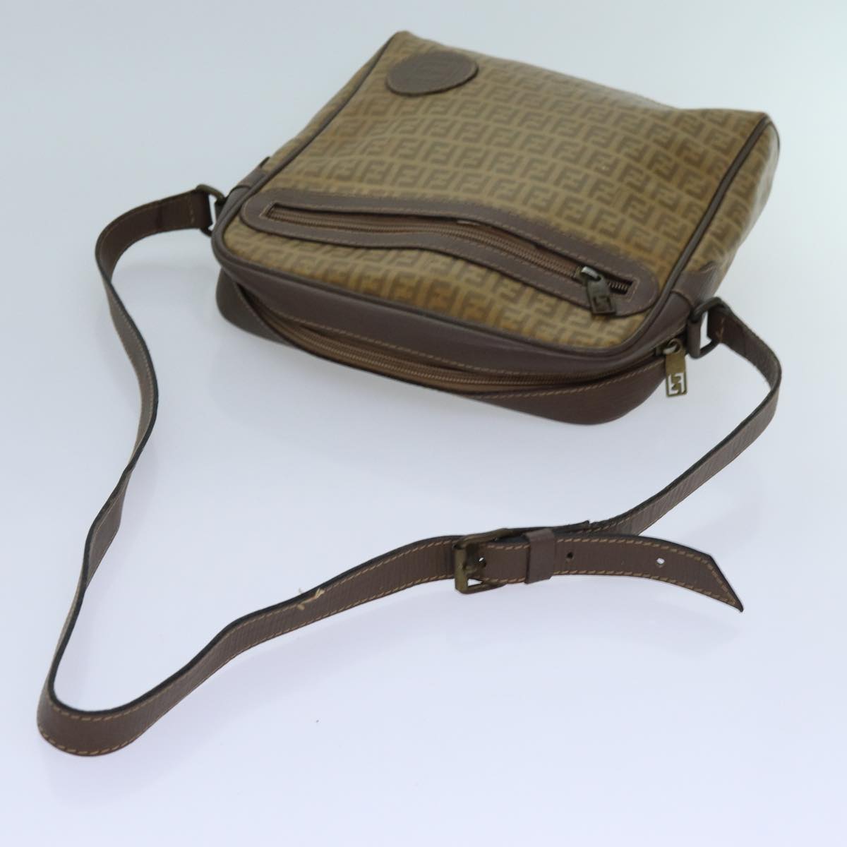 FENDI Zucchino Canvas Shoulder Bag Brown ep3988