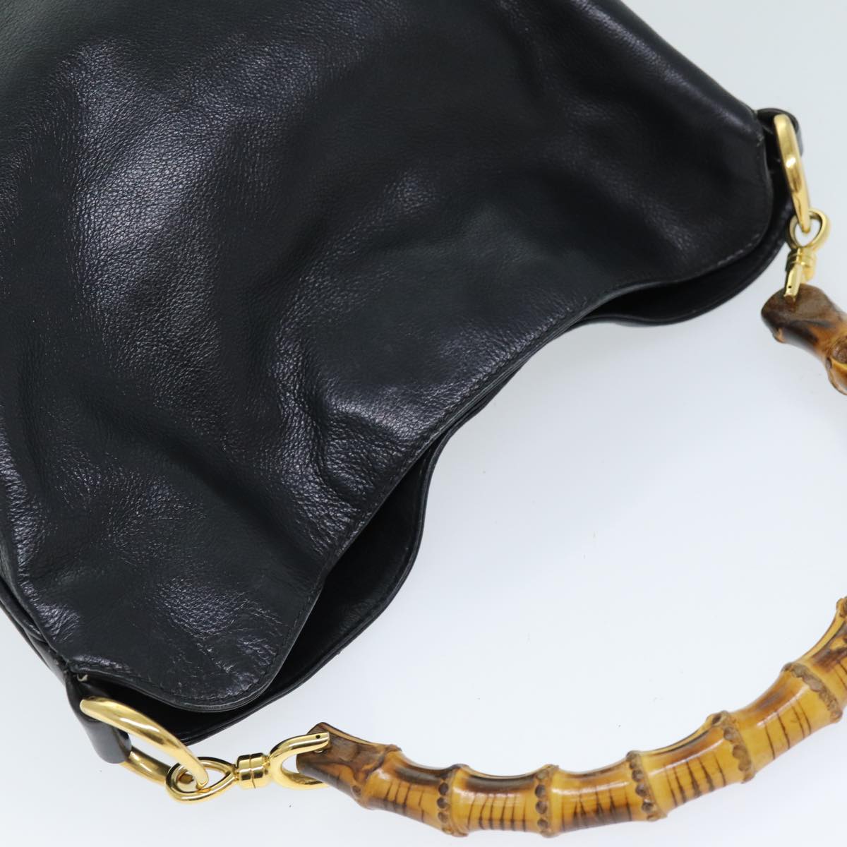 GUCCI Bamboo Hand Bag Leather 2way Black 001 1638 2615 ep4131