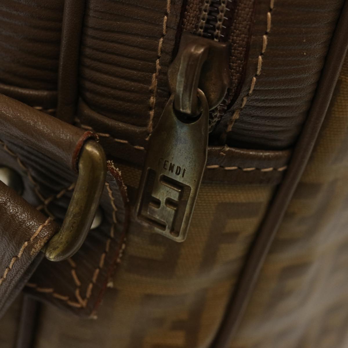 FENDI Zucchino Canvas Shoulder Bag Vintage Beige ep4154