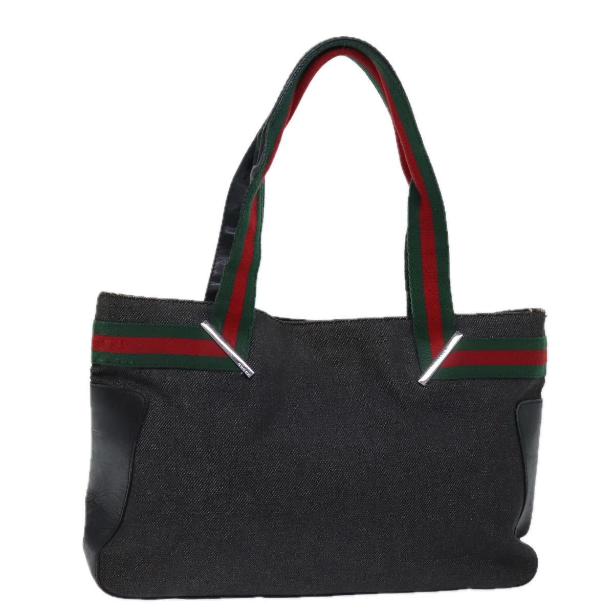 GUCCI Web Sherry Line Tote Bag Denim Black Red Green 73983 ep4159
