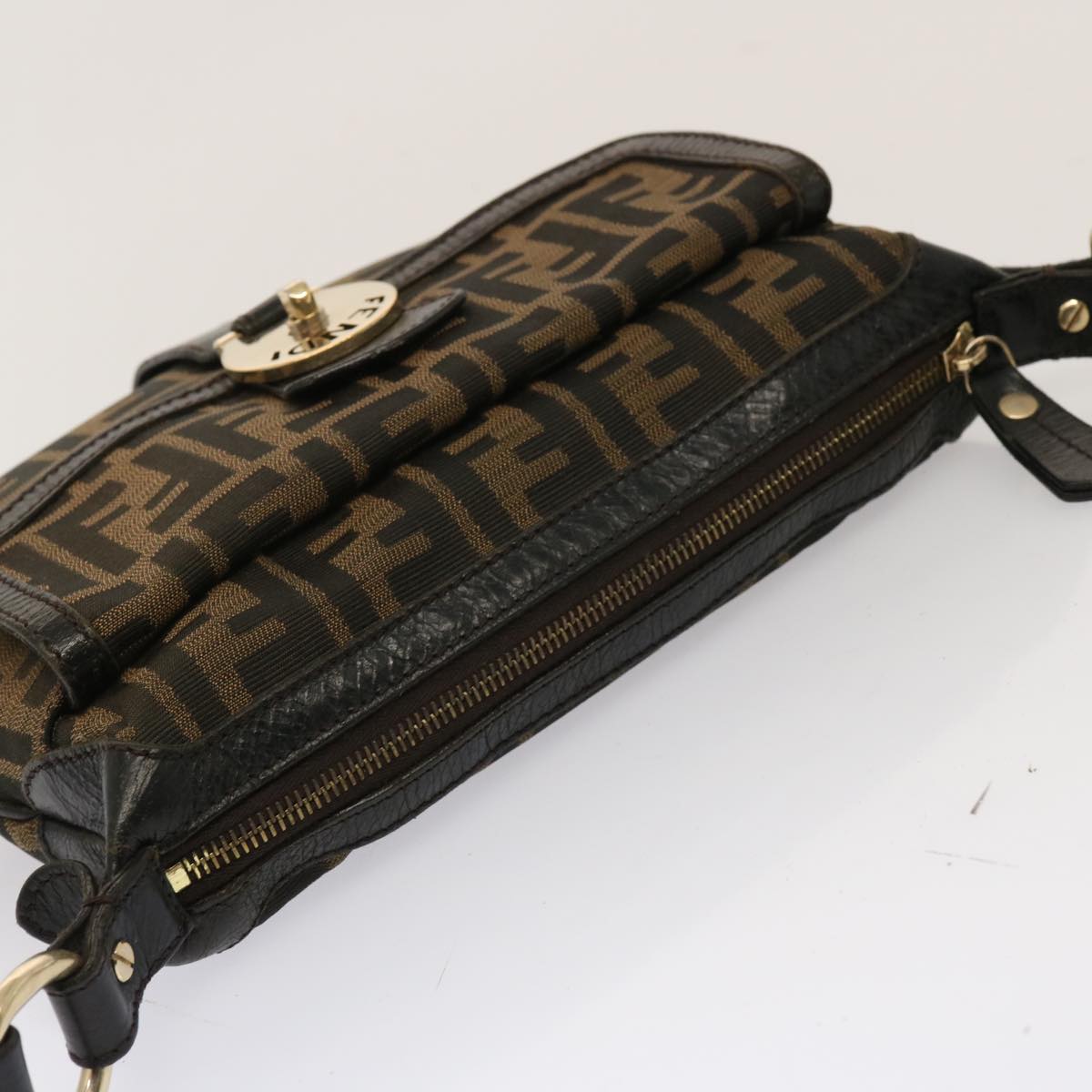 FENDI Zucca Canvas Shoulder Bag Brown Black ep4177