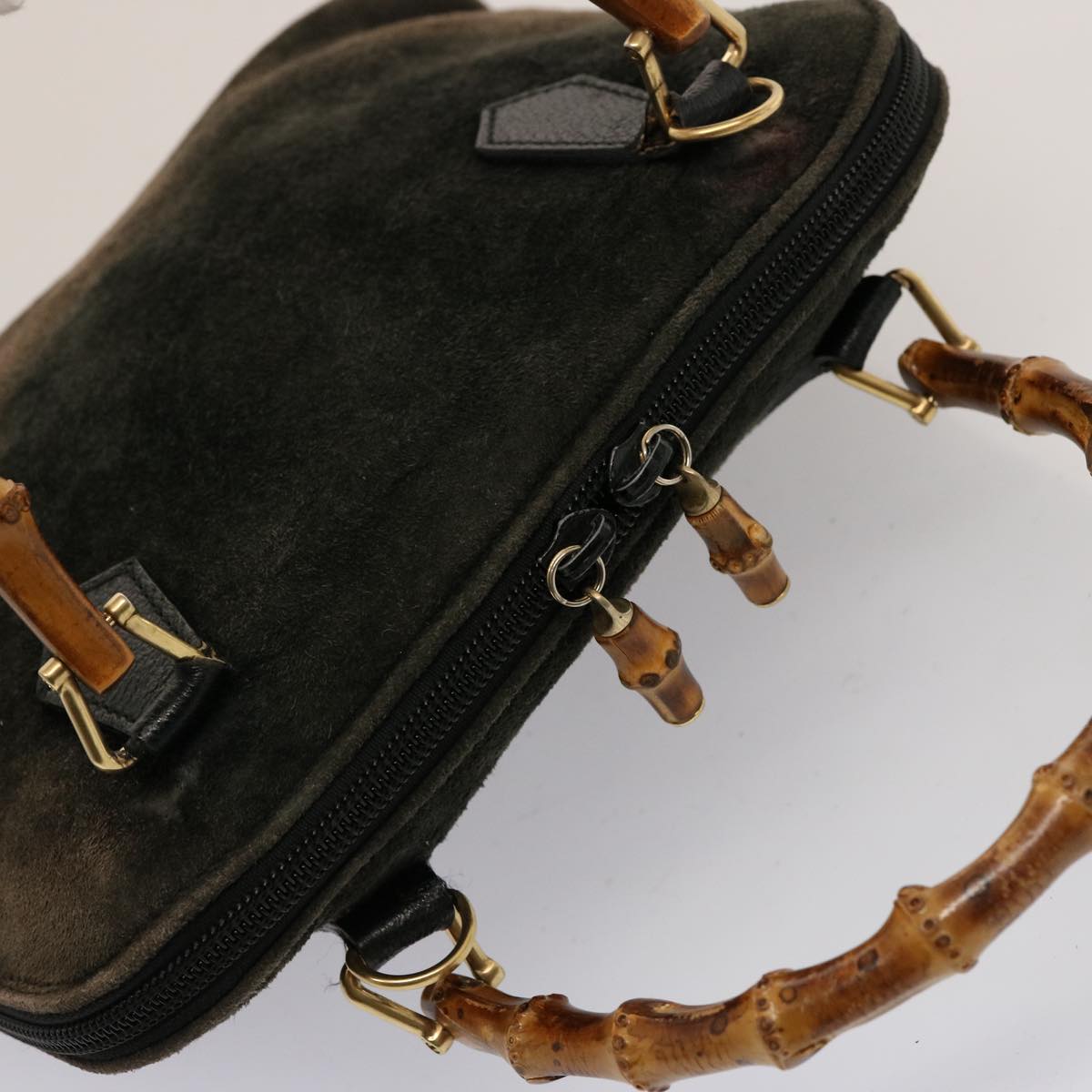 GUCCI Bamboo Hand Bag Suede Khaki 000 2865 0290 ep4189
