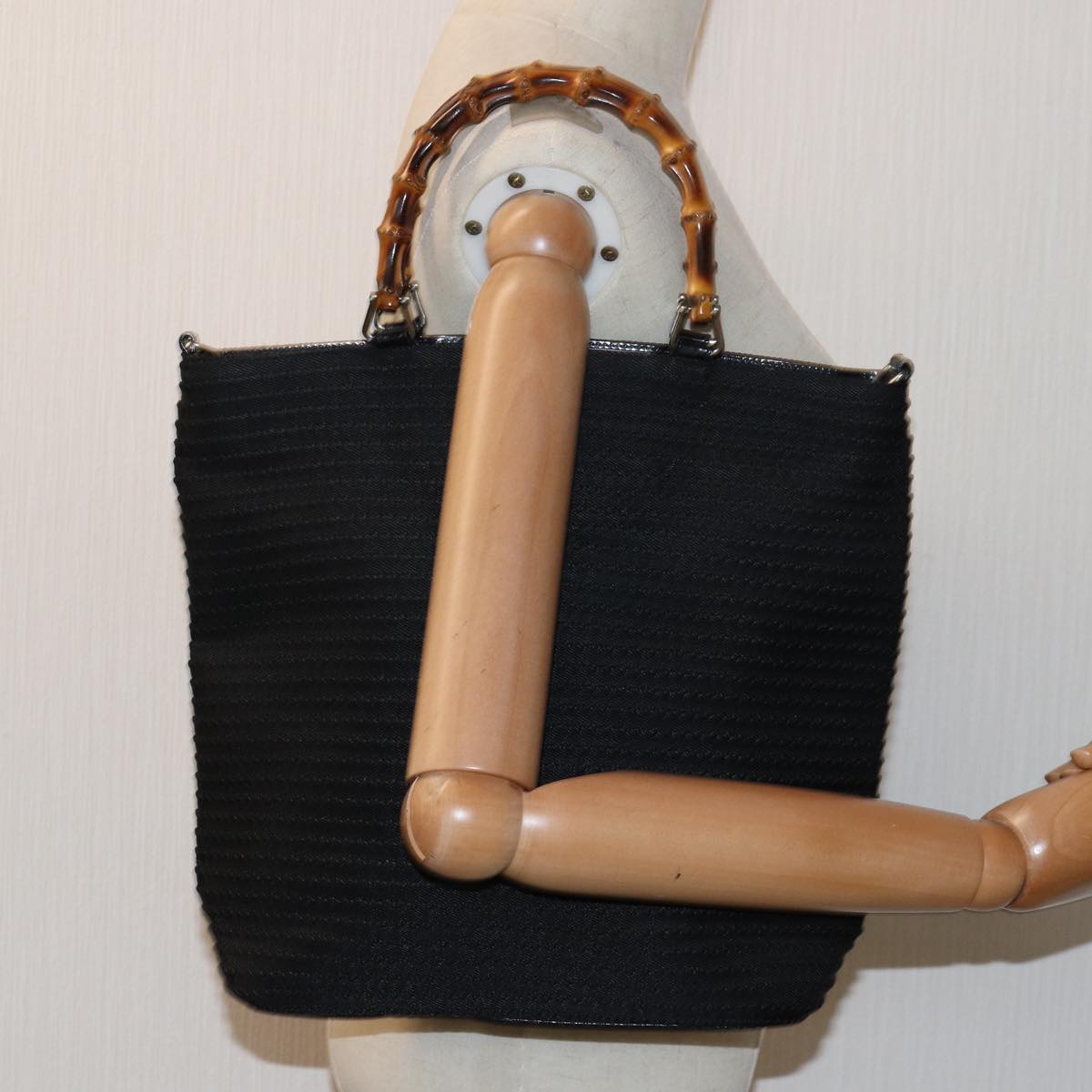 GUCCI Bamboo Hand Bag Canvas Black 002 1998 0441 ep4202
