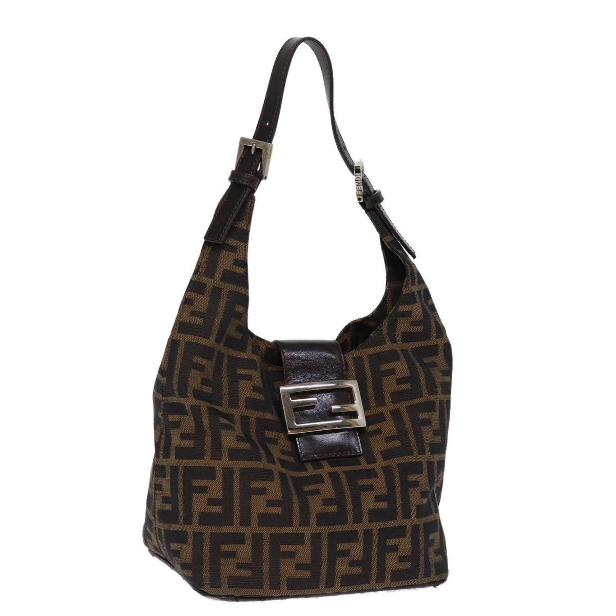 FENDI Zucca Canvas Mamma Baguette Shoulder Bag Black Brown ep4223