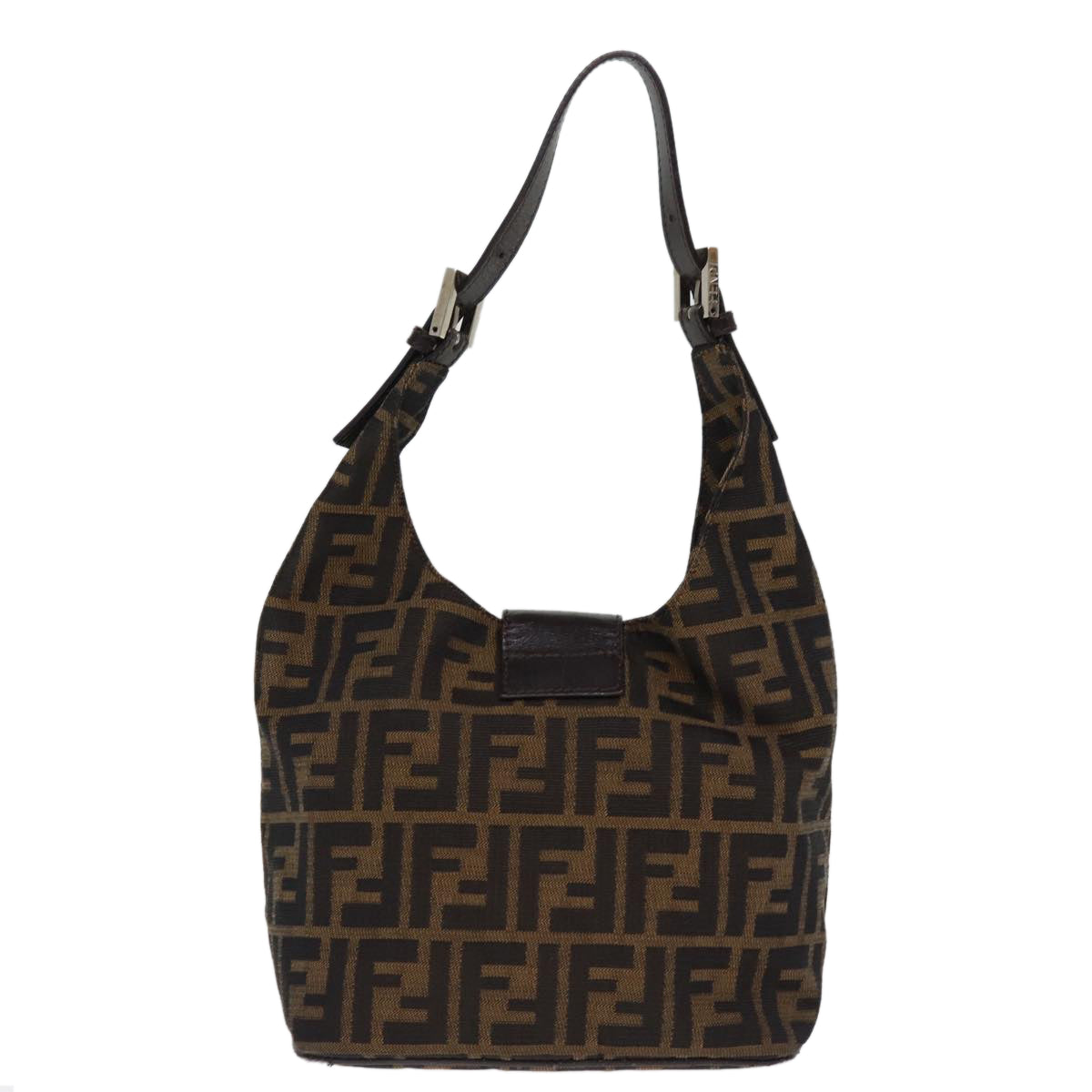 FENDI Zucca Canvas Mamma Baguette Shoulder Bag Black Brown ep4223