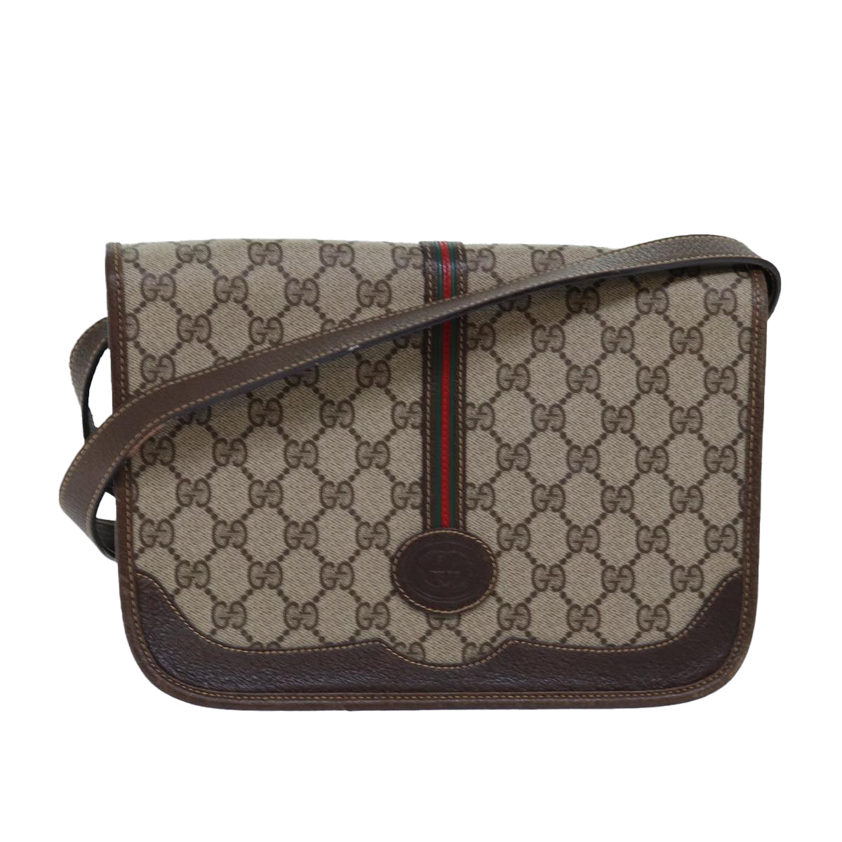 GUCCI GG Supreme Web Sherry Line Shoulder Bag PVC Leather Beige ep4229