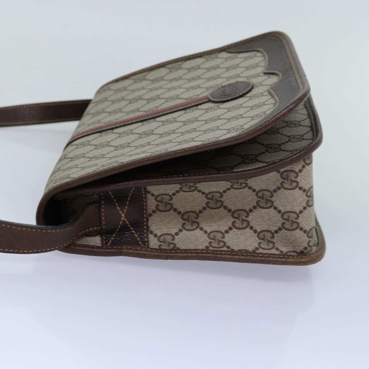 GUCCI GG Supreme Web Sherry Line Shoulder Bag PVC Leather Beige ep4229