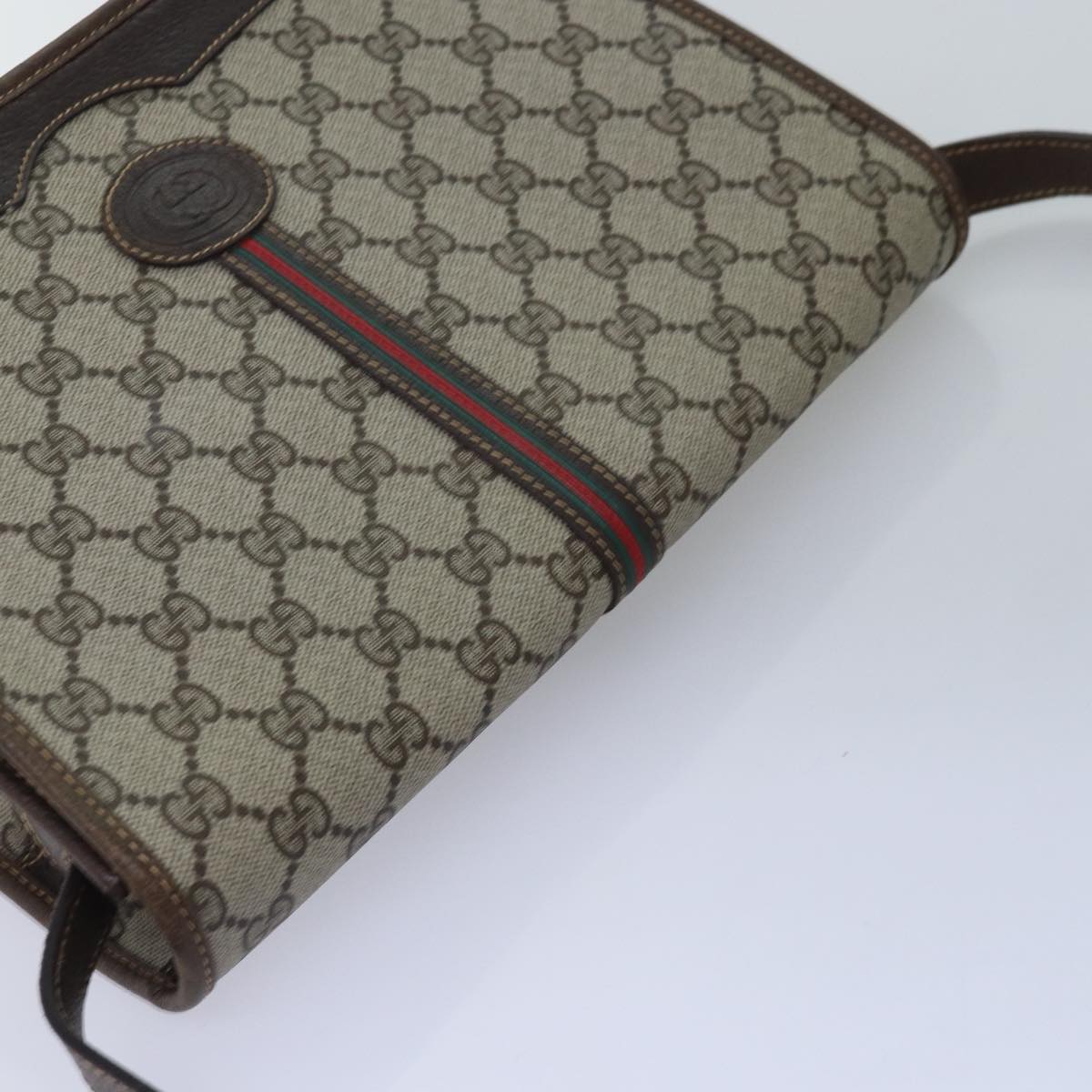GUCCI GG Supreme Web Sherry Line Shoulder Bag PVC Leather Beige ep4229