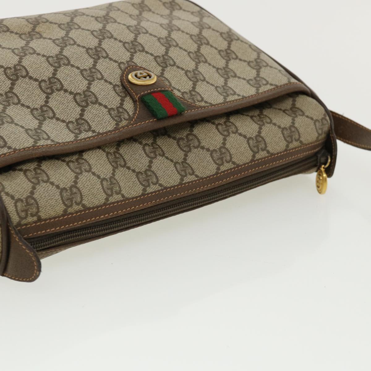 GUCCI Web Sherry Line GG Canvas Shoulder Bag PVC Leather Beige Green ep425
